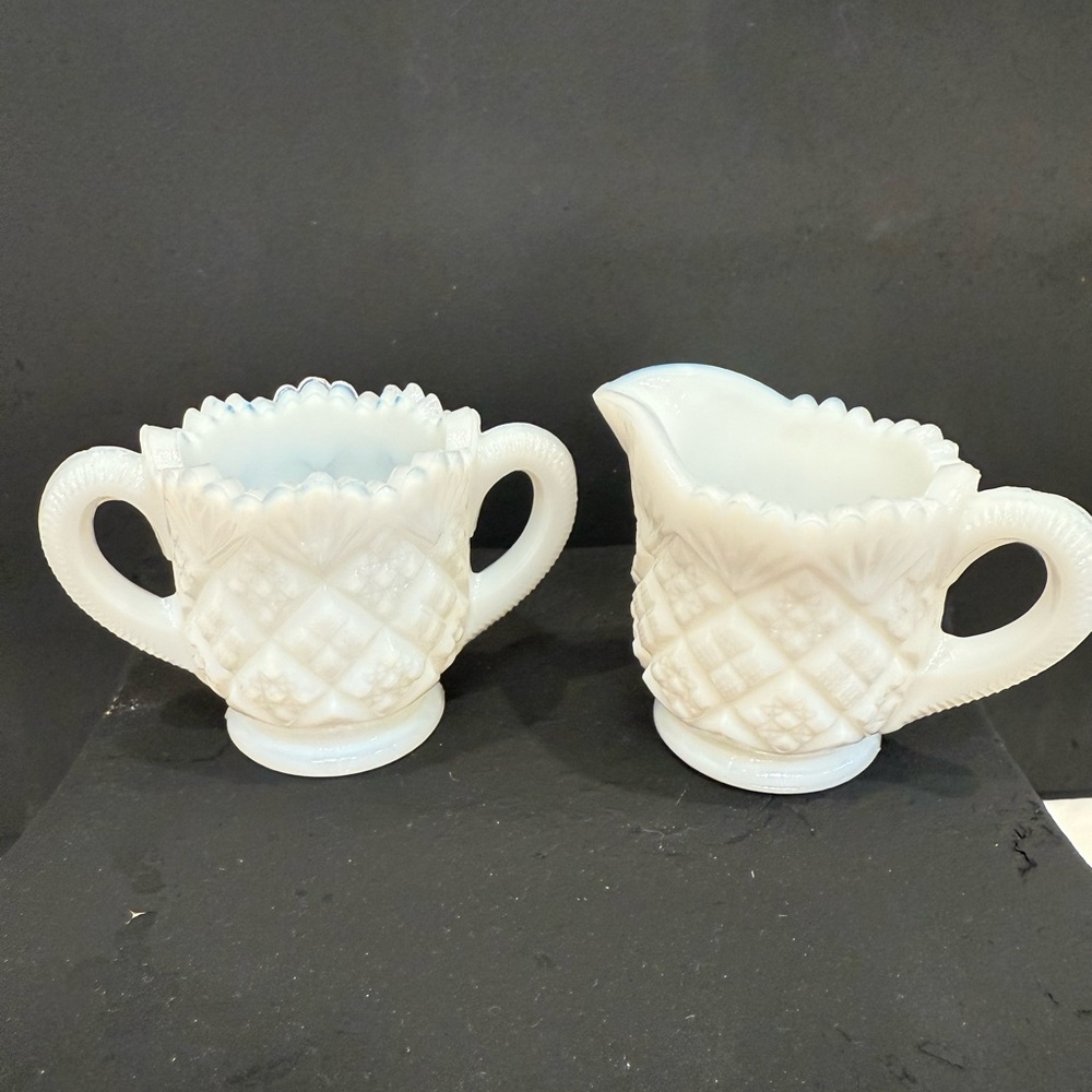 Vintage White Milk Glass Tooth Pick Miniature Cream & Sugar Set